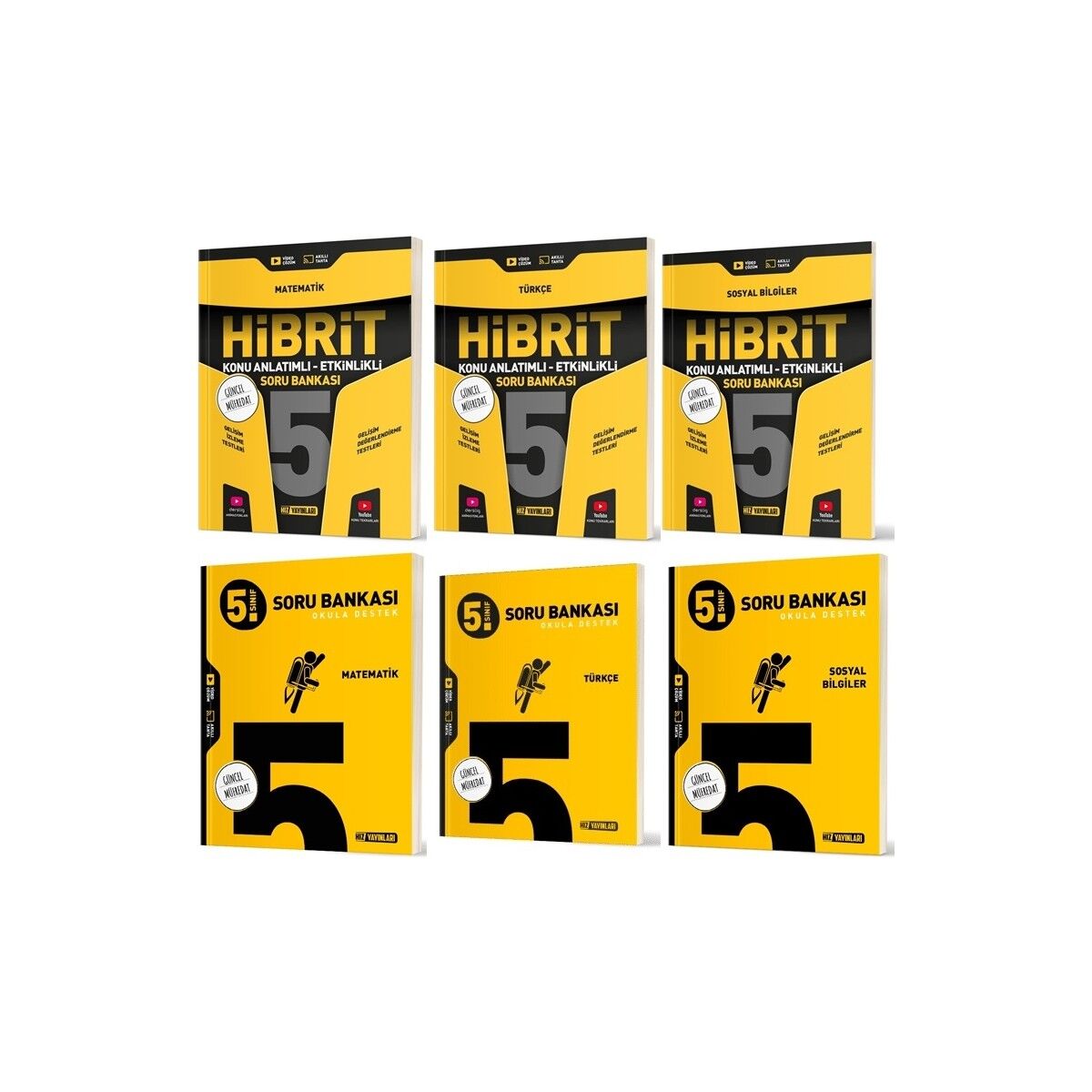 2025 5. Sınıf Matematik + Türkçe + Sosyal Soru + Hibrit - Konu Seti 6 Kitap