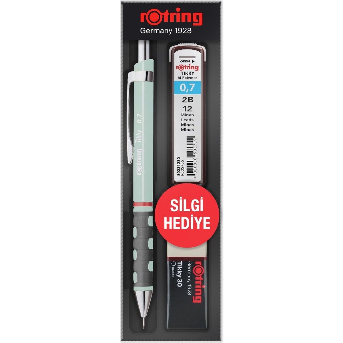 Rotring Tikky Versatil Kalem + Min + Silgi 3 Lü Okul Seti 0.7mm Opal Mavi