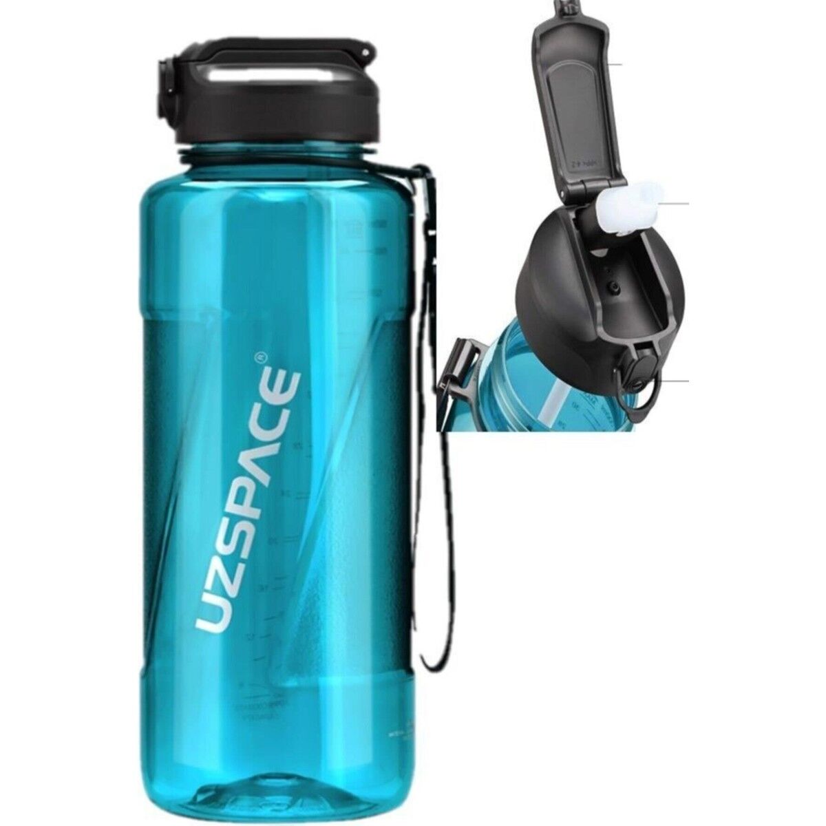 Uzspace 1,5 Litre (1500 Ml) Turkuaz Büyük Boy Spor ve Günlük Matara / Suluk - Silion Pipet Ağızlık