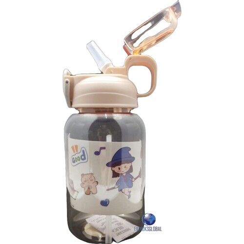 Vagonlife Kalın Pipetli Kilitli Kapak 600 Ml Okul Su Matarası Krem