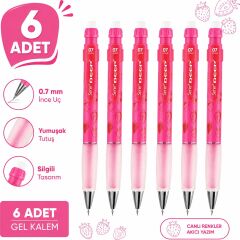 Deep Versatil Kalem 0.7 mm Fosforlu Pembe Çilek 6'lı Paket