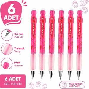 Deep Versatil Kalem 0.7 mm Fosforlu Pembe Çilek 6'lı Paket