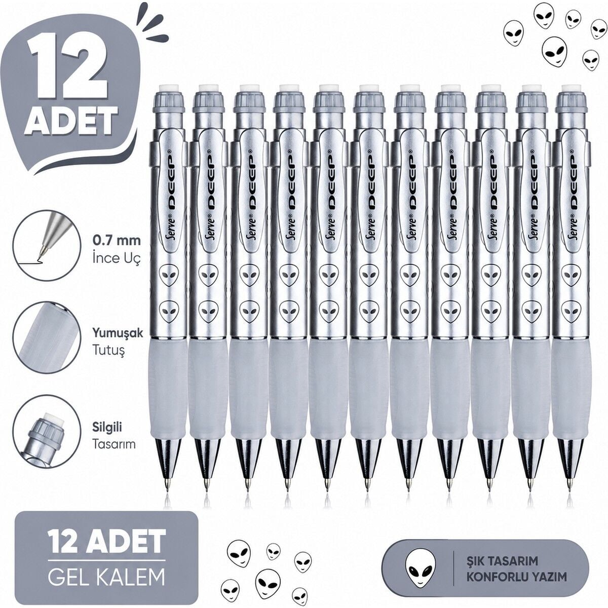 Versatil Kalem Deep 0.7 mm Metalik Gri Uzaylı 12'li Paket