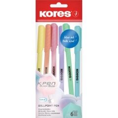 K Pen 6 Lı Renkli Tükenmez Kalem