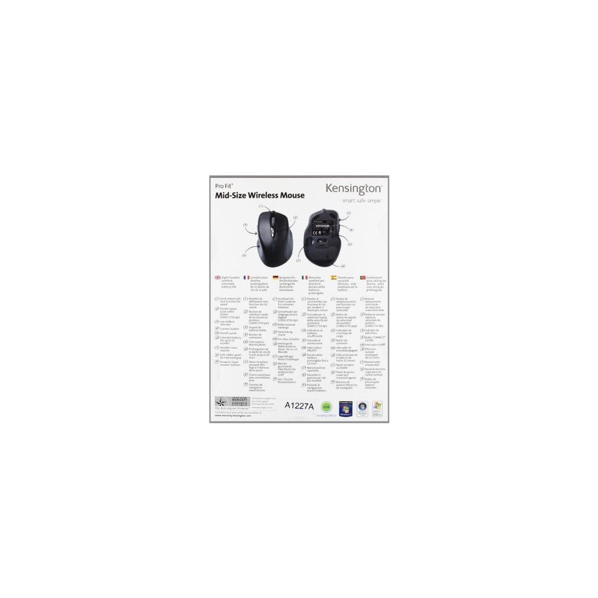 Kensington K72421WW Pro Fit Mid-Size Kablosuz Fare (2,4ghz, 1750DPI) Sapphir