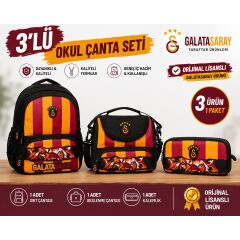 Galatasaray Lisanslı 4 Bölmeli Okul Çantası 26568+ Beslenme Çantası 26570+ Kalemlik 26571