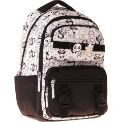 Calacilo Sweet Kız Çocuk Panda Baskılı Siyah Ilkokul Okul Sırt Çantası - Beş Bölmeli - C4059