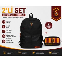 Galatasaray Lisanslı Su Geçirmez Siyah Sırt Çantası 26514+ Kalemlik 26578