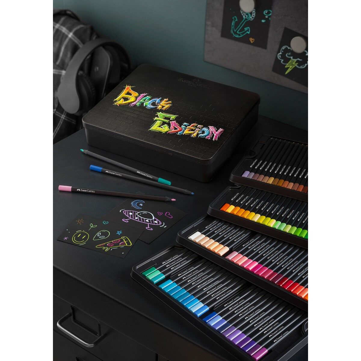 Faber-Castell Black Edition 100'lü Renkli Kalemler Metal Kutu, Kırılmaz, Çocuklar ve Yetişkinler İçin