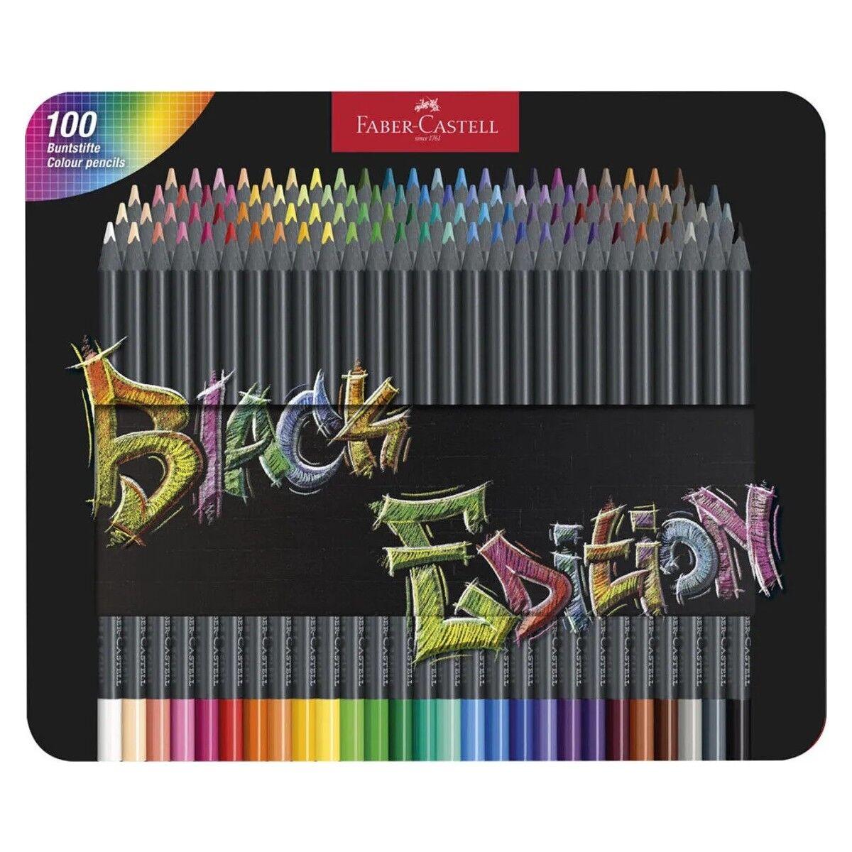 Faber-Castell Black Edition 100'lü Renkli Kalemler Metal Kutu, Kırılmaz, Çocuklar ve Yetişkinler İçin