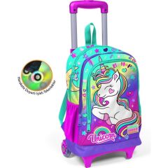 Coral High Unicorn Desenli Işıklı Tekerlek Lavanta Çekçekli Sırt ve Okul Çantası 23929