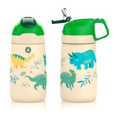 Vagonlife Çelik Pipetli Çocuk Termos Matara 350ML Sarı Dinozor