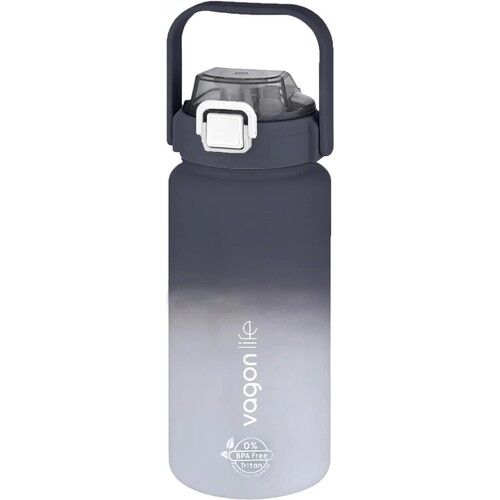 Vagonlife VGN2213 T Siyah Beyaz 1500 ml Pipetli pipetsiz Kullanım Çift Renk Softtouch Motivasyon Matarası