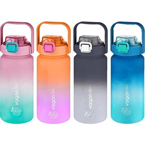 Vagonlife VGN2213 T Siyah Beyaz 1500 ml Pipetli pipetsiz Kullanım Çift Renk Softtouch Motivasyon Matarası