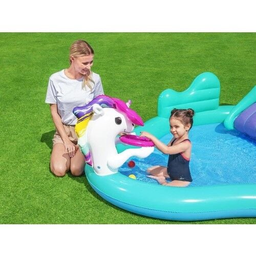 Bestway 53097- Unicorn Temalı Kaydıraklı, Potalı Fıskiyeli Havuz 274 x 198 x 37 cm