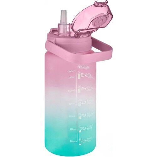 Vagonlife VGN2213-T Pembe-Turkuaz 1500ML Pipetli/pipetsiz Kullanım Çift Renk Softtouch Motivasyon Matarası