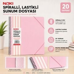 Noki Spiralli Lastikli Sunum Dosyası 20 Yaprak Pastel Pembe