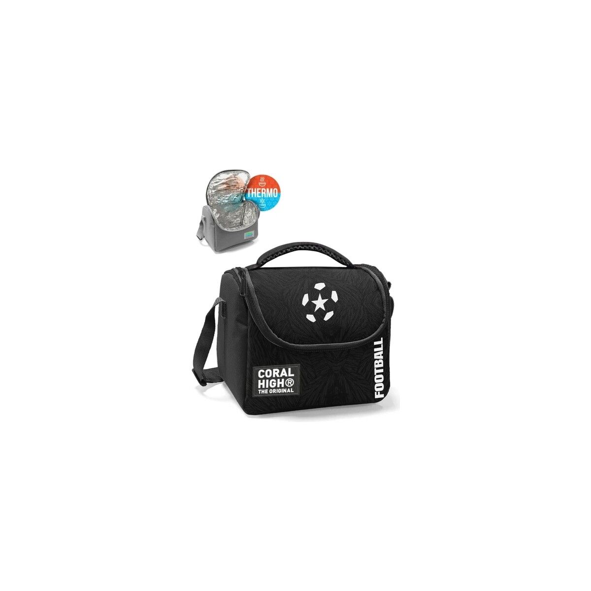 Coral High Siyah Futbol Desenli Sırt Çantası 23698+Thermo Beslenme Çantası 22798