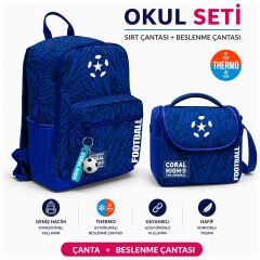 Coral High Futbol Desenli Lacivert Sırt Çantası 23697+Thermo Beslenme Çantası 22797