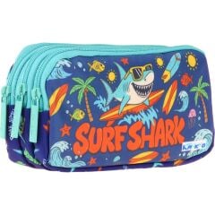 Kaukko Kids Süpar Köpekbalığı Baskılı Yeşil - Lacivert Erkek Çocuk Okul Kalemliği Kalem Çantası - L5356