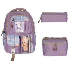 Relaxion RLX-1395 3'lü Set Çocuk Ilkokul Çantası Kalemlikli Beslenme Çantalı Sırt Çantası