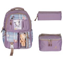 Relaxion RLX-1395 3'lü Set Çocuk Ilkokul Çantası Kalemlikli Beslenme Çantalı Sırt Çantası