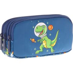Kaukko Kids Lacivert Yeşil, Sevimli Dinazor, Erkek Çocuk Üç Gözlü Okul Kalem Çantası - L8252