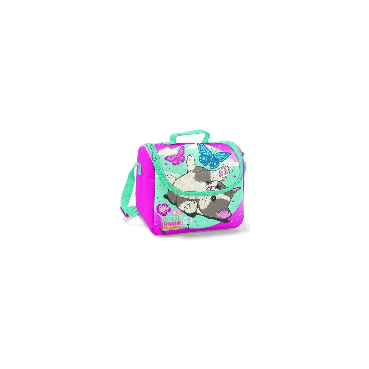 Kids Kedi Desenli Iki Bölmeli Okul Sırt Çantası 23607+KEDI Desenli Thermo Beslenme Çantası 11707