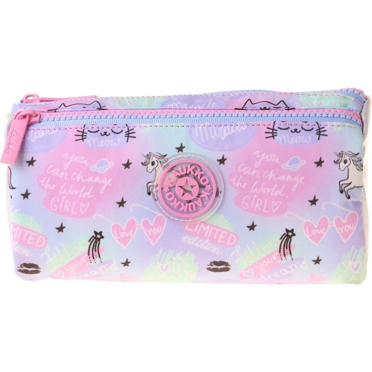 Kaukko Kids Kız Çocuk Üç Bölmeli Dream Baskılı Çok Renkli Okul Kalem Çantası - L5345