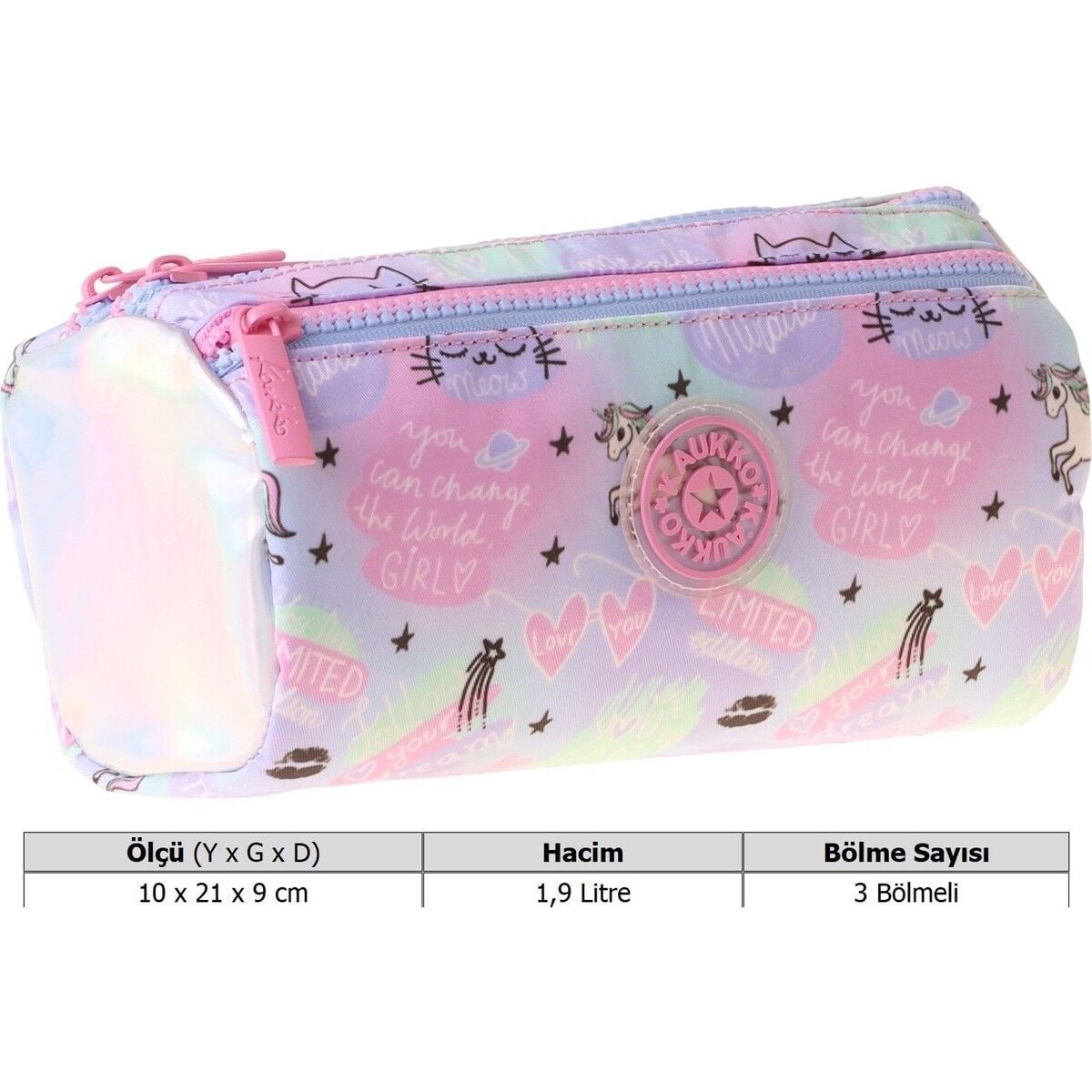Kaukko Kids Kız Çocuk Üç Bölmeli Dream Baskılı Çok Renkli Okul Kalem Çantası - L5345
