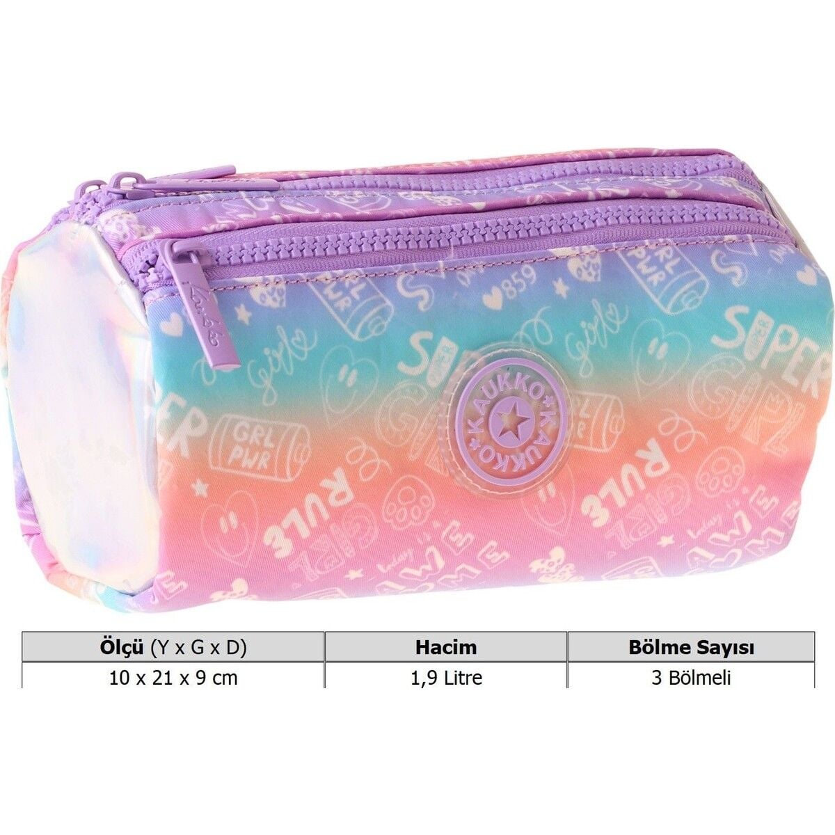 Kaukko Kids Kız Çocuk Üç Bölmeli Renk Geçişli Lila Okul Kalem Çantası - L5350