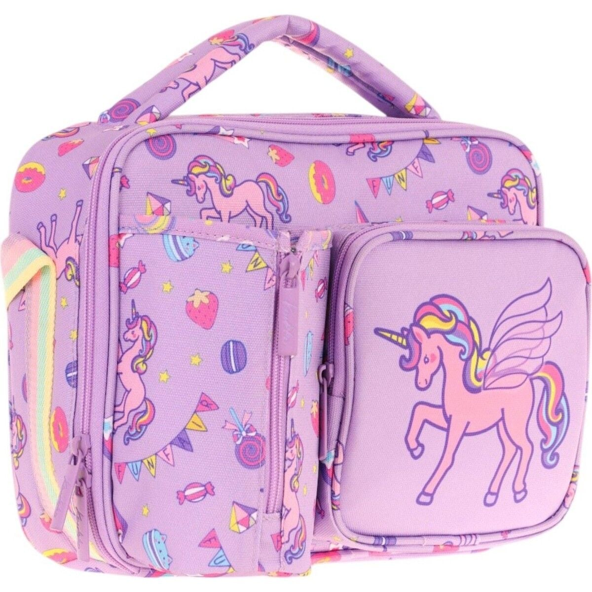 Kaukko Kız Çocuk, Lila, Unicorn Baskılı Isı Yalıtımlı Üç Bölmeli (Matara Cepli) Okul Beslenme Çantası L7221
