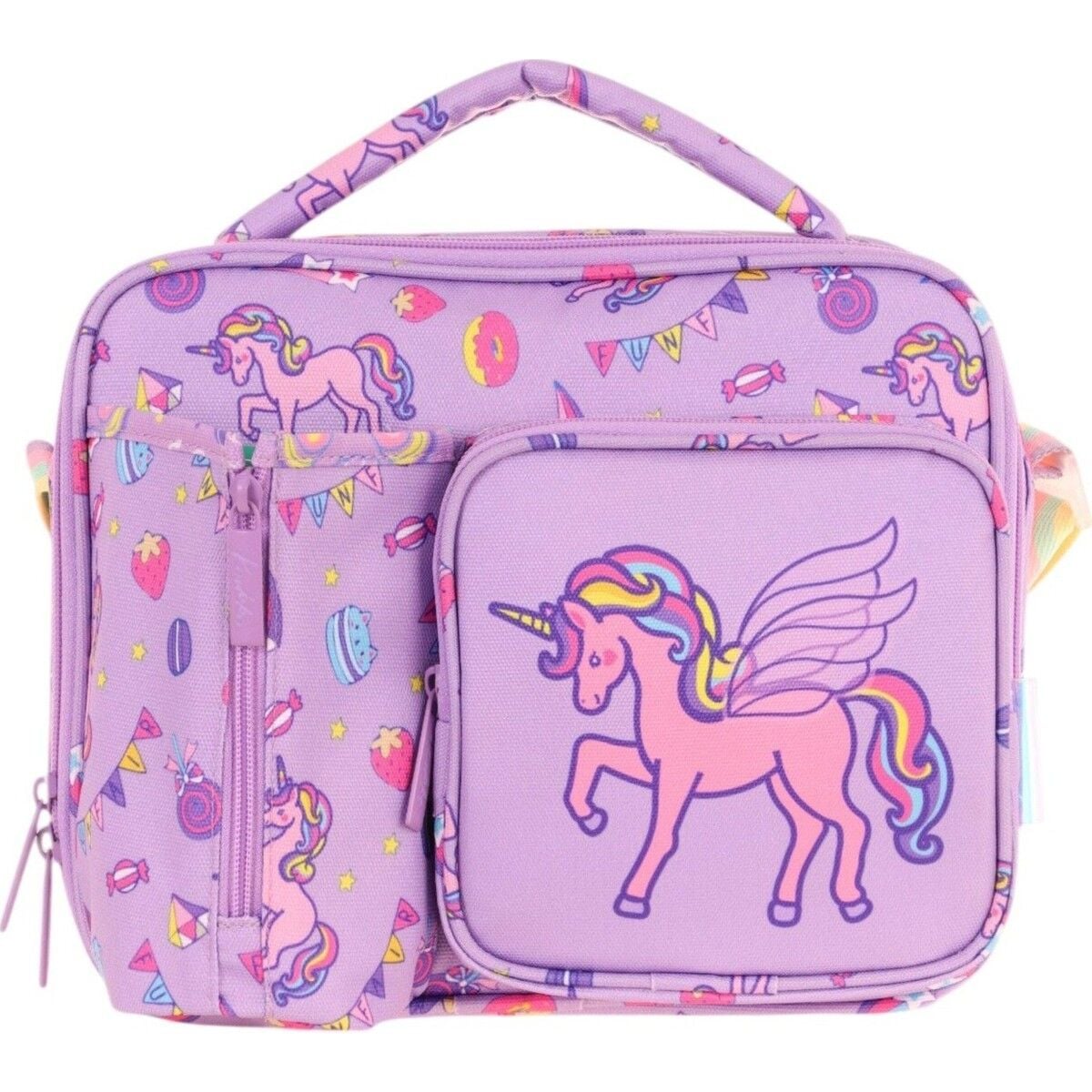 Kaukko Kız Çocuk, Lila, Unicorn Baskılı Isı Yalıtımlı Üç Bölmeli (Matara Cepli) Okul Beslenme Çantası L7221