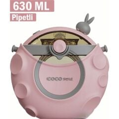 Vagonlife Cocosmile 630ML Silikon Uzay Tema Kılıflı Pipetli Askılı Tritan Çocuk Matarası Pembe CS-0006