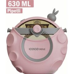 Vagonlife Cocosmile 630ML Silikon Uzay Tema Kılıflı Pipetli Askılı Tritan Çocuk Matarası Pembe CS-0006