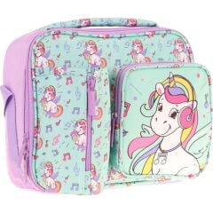 Kaukko Kız Çocuk, Turkuaz, Unicorn Baskılı Isı Yalıtımlı Üç Bölmeli (Matara Cepli) Okul Beslenme Çantası L7234