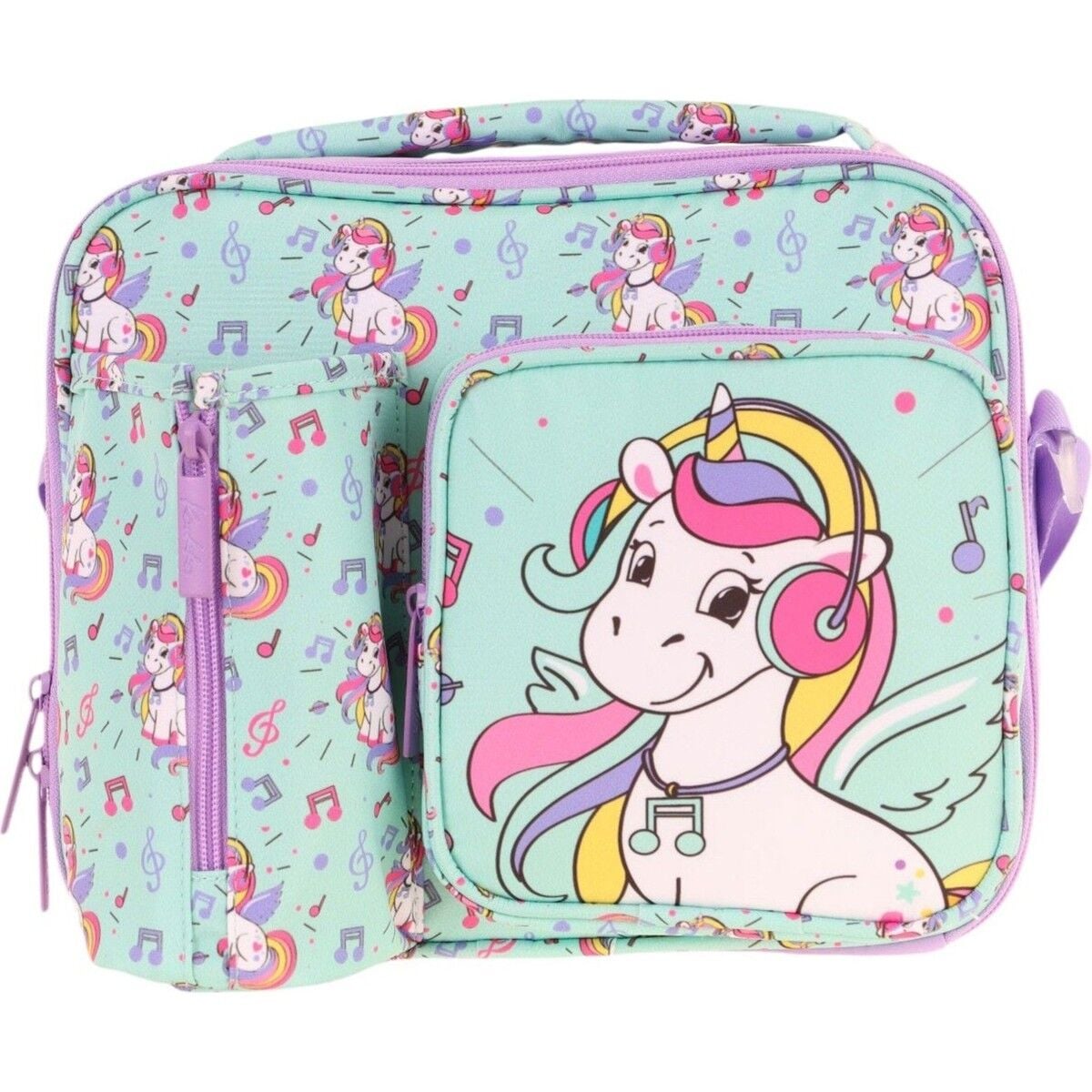 Kaukko Kız Çocuk, Turkuaz, Unicorn Baskılı Isı Yalıtımlı Üç Bölmeli (Matara Cepli) Okul Beslenme Çantası L7234