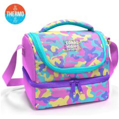 Coral High Kids Pembe Sarı Lavanta Kamuflaj Desenli Thermo Iki Katlı Beslenme Çantası 37201