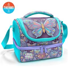 Coral High Kids Pastel Renkli Kelebek Desenli Thermo Iki Katlı Beslenme Çantası 37203