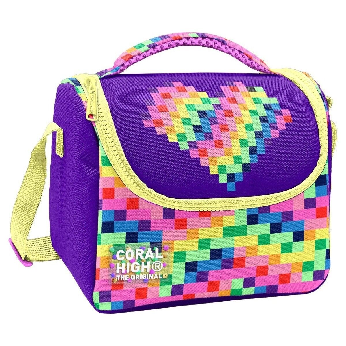 Coral High Kız Çocuk Mor Piksel Kalp Desenli Isı Yalıtımlı Beslenme Çantası 37108