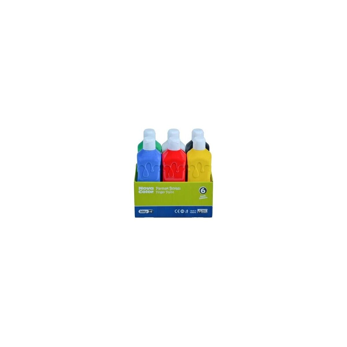 Nova Color Parmak Boyası Seti - 6 Renk (Sarı, Siyah, Beyaz, Yeşil, Kırmızı, Mavi) - 500 gr