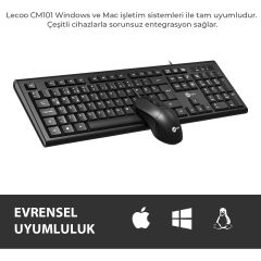 Lecoo Cm101 Siyah Kablolu Mouse & Klavye Set
