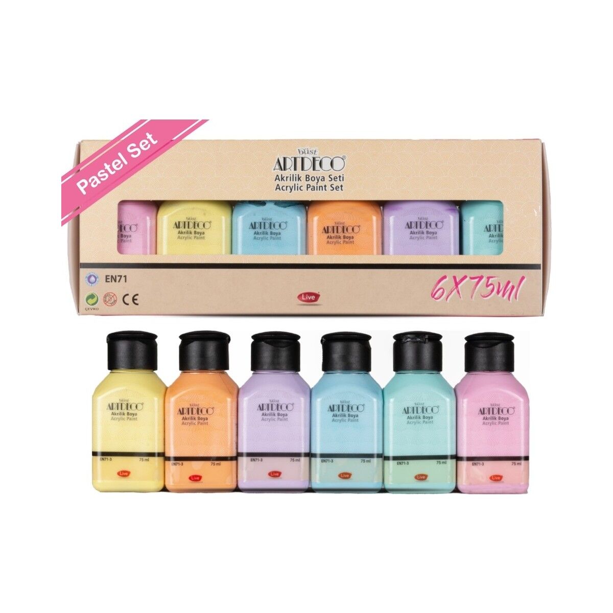 Artdeco Akrilik Boya Set Pastel Renkler 6 x 75ml