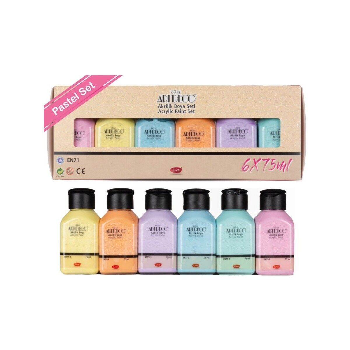 Artdeco Akrilik Boya Set Pastel Renkler 6 x 75ml