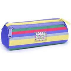 Coral High Kids Milka Gri Sarı Çizgi Desenli Üç Bölmeli Kalem Çantası 31002