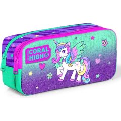Coral High Iki Bölmeli Kız Çocuk Yeşil Mor Unicorn Kalem Çantası Kalemlik 12059