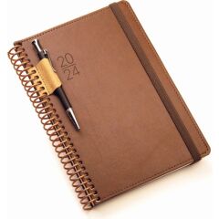 Gıpta 2024 409-EXK Elite Diary 17 x 24 Spiralli Termo Deri Kapak Günlük Krem Ajanda