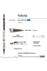Vj Felicita Tükenmez KalemKutulu Metal Gövde Pembe Çiçekler Desen 0.7mmMavi