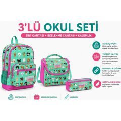 Su Yeşili Köpek Sırt Çantası 23465+ Kalemlik 22306+ Kalemlik 11715