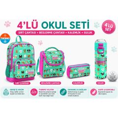 Su Yeşili Köpek Sırt Çantası 23465+ Kalemlik 22306+Beslenme 11715+ 31913 Termos